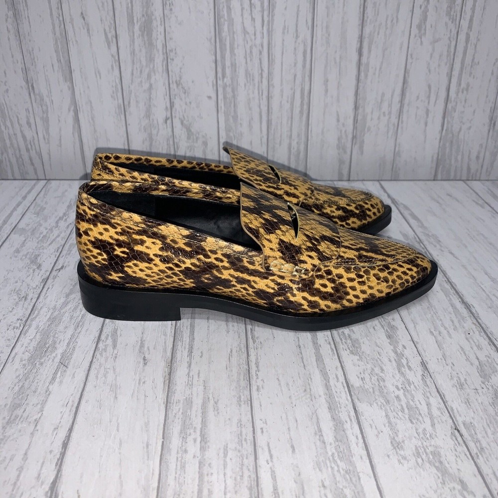 Womens Size 6.5 Rebecca Minkoff Pacey Loafers Yellow Snake Print EUC.